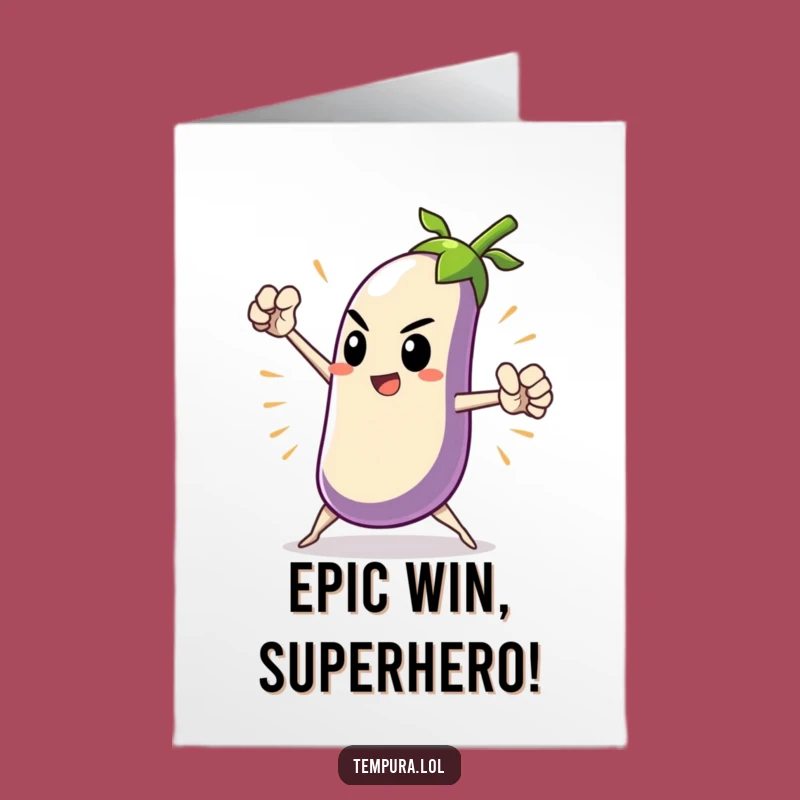 Free Printable Congrats Card: Hero Eggplant Wins - Funny Achievement Download