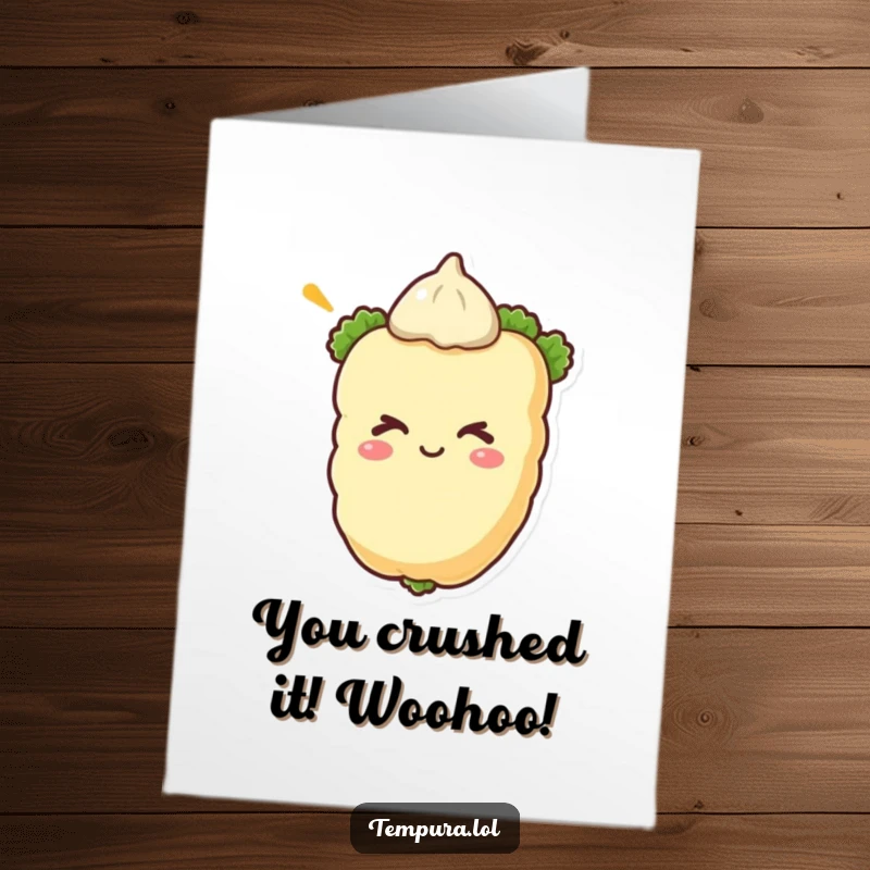 Funny Free Printable Congrats Card: A tempura vegetable tempura winking playfully, ideal for a unique DIY greeting.