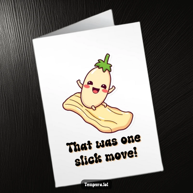 Funny Free Printable Congrats Card: Eggplant Character Sliding Down Sauce, Celebrating Achievement
