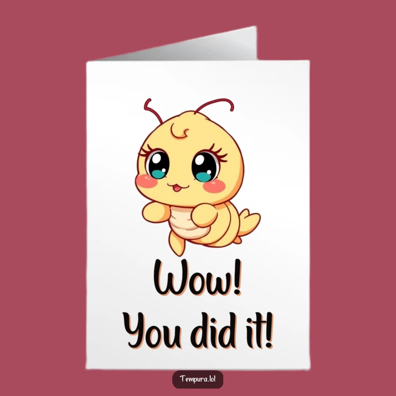 Free Printable Congrats Card: Excited Tempura Shrimp, Downloadable Humorous Achievement Greeting