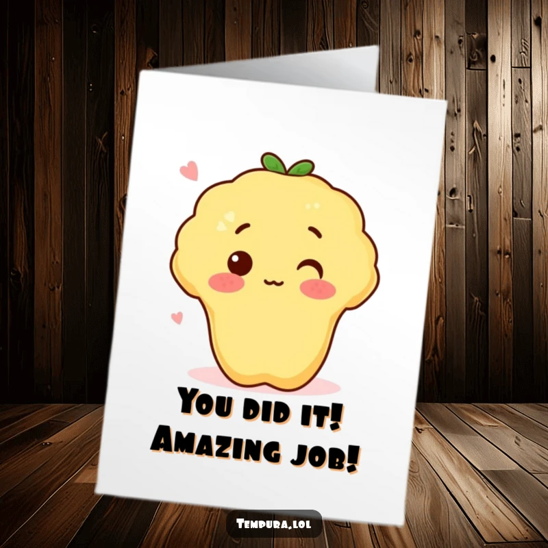 Funny Free Printable Congrats Card: A tempura sweet potato with a surprised blush, ideal for a unique DIY greeting.