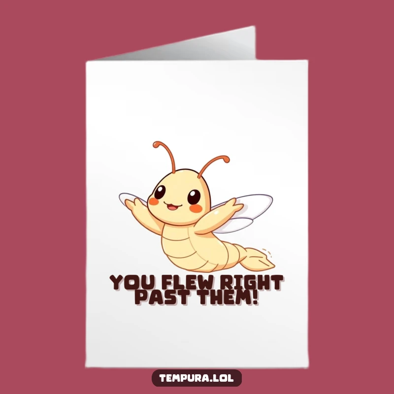 Free Printable Congrats Card: Flying Tempura Shrimp, Downloadable Humorous Achievement Greeting