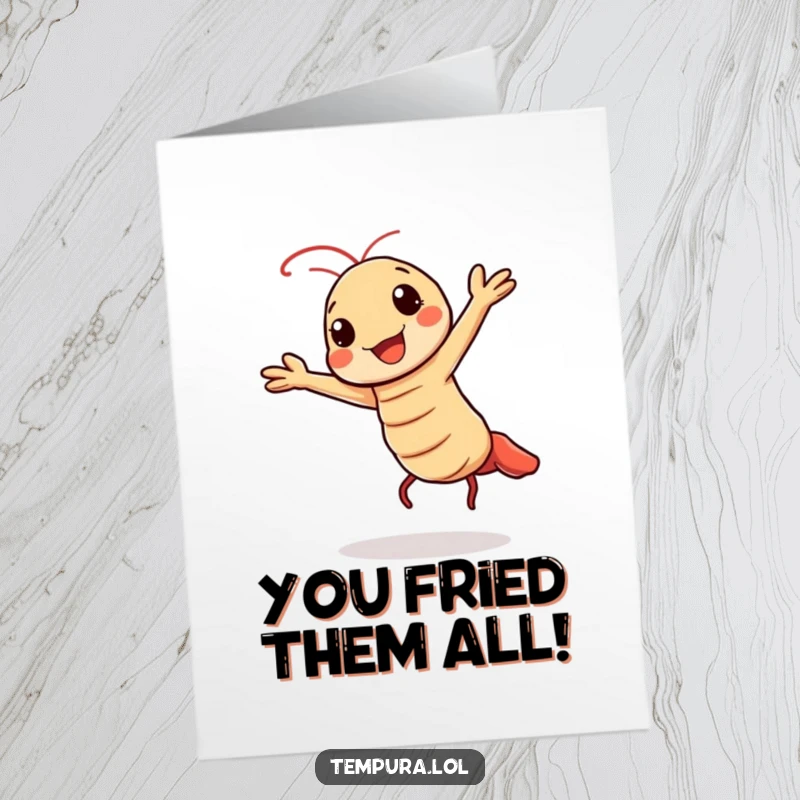 Funny Free Printable Congratulations Card: Kawaii Tempura Shrimp Dancing with Joy and Energy