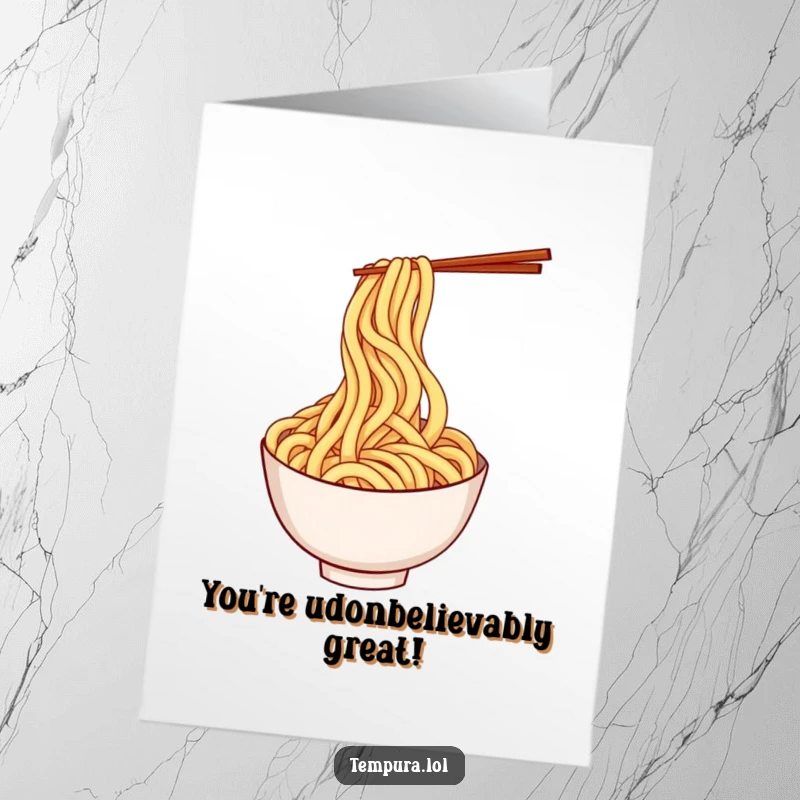 Funny Free Printable Congratulations Card: An udon noodle playfully twirling, sending warm and humorous congratulations.