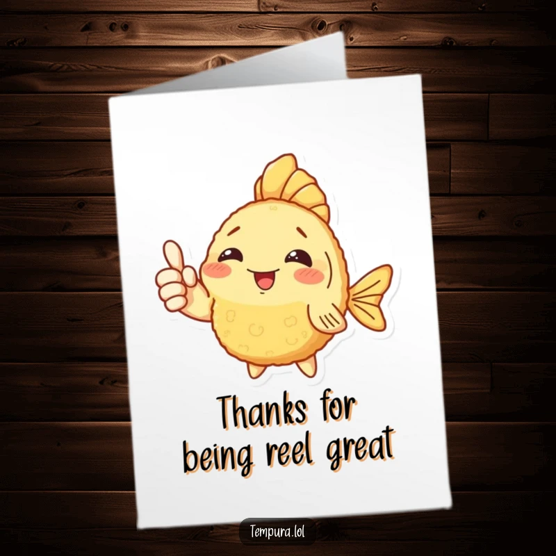 Funny Free Printable thank you card featuring a tempura fish giving a prominent, cheerful thumbs up.