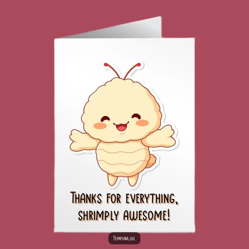 Free Printable Thank You Card: Hugging Tempura Shrimp, Funny Downloadable Gift