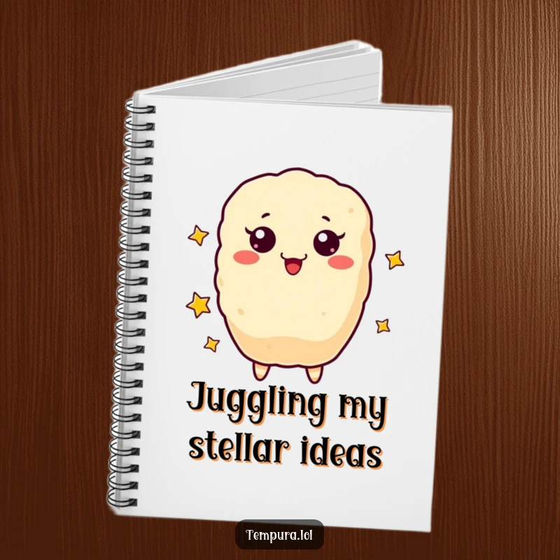 Funny Notebook with a delightful tempura character juggling stars, ready to capture your notes.
