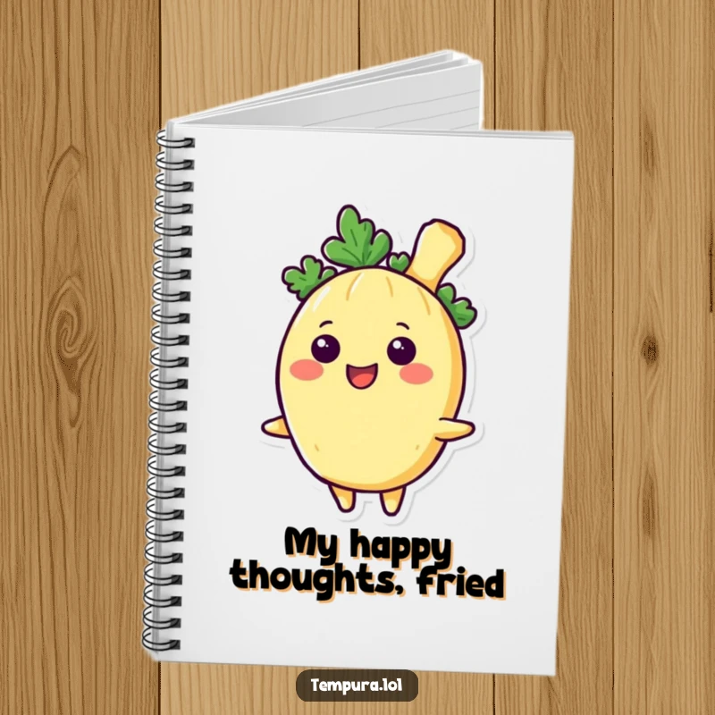 Funny Tempura Vegetable Notebook, illustrated with a big, friendly smile, perfect for jotting down thoughts with a dose of culinary cheer.