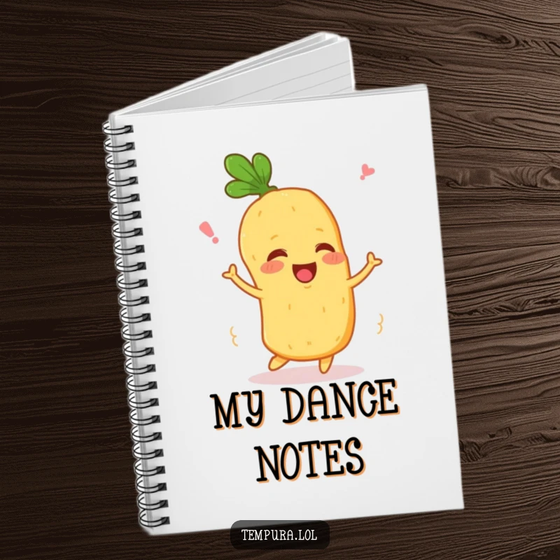 Funny Wiggling Veggie Notebook: A happy tempura vegetable character wiggles, ideal for jotting notes with a touch of cute, food-themed humor.