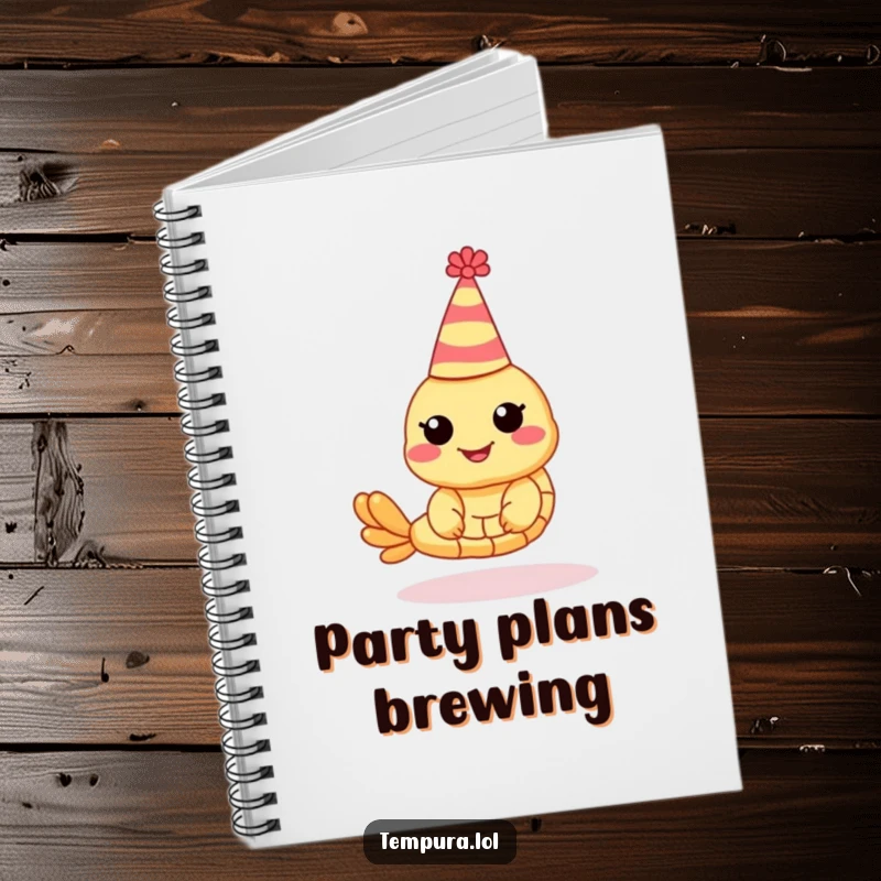 Funny Shrimp Tempura Notebook: A shrimp tempura character wearing a party hat, ready for your fun notes.