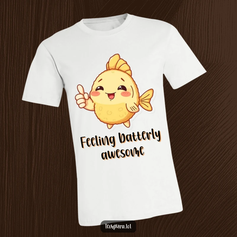 Funny Fish Tempura T-Shirt: A delicious fish tempura character gives a clear, enthusiastic thumbs up, looking very pleased.