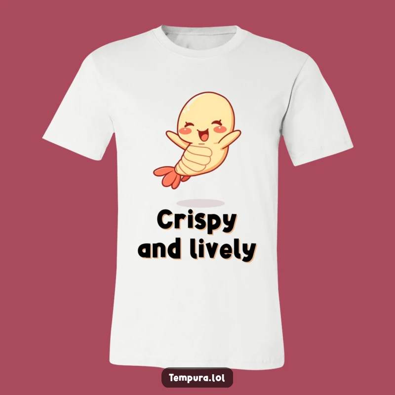 Funny Jumping Tempura Shrimp T-Shirt: Playful Seafood Cartoon Apparel, Perfect Gift