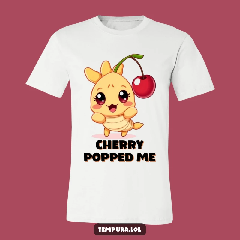 Funny Surprised Tempura Shrimp T-Shirt: Wide-Eyed Shock, Cherry Surprise, Ideal Funny Gift