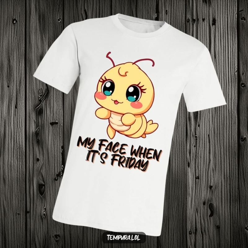 Funny Excited Shrimp T-Shirt, illustrated with wide, eager eyes, conveying a sense of wonder and delightful anticipation.
