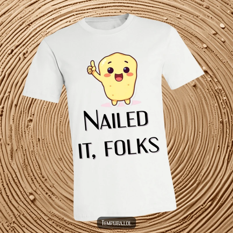 Funny Tempura Thumbs-Up T-Shirt showing an excited tempura character giving a thumbs-up gesture, a humorous and positive apparel choice.