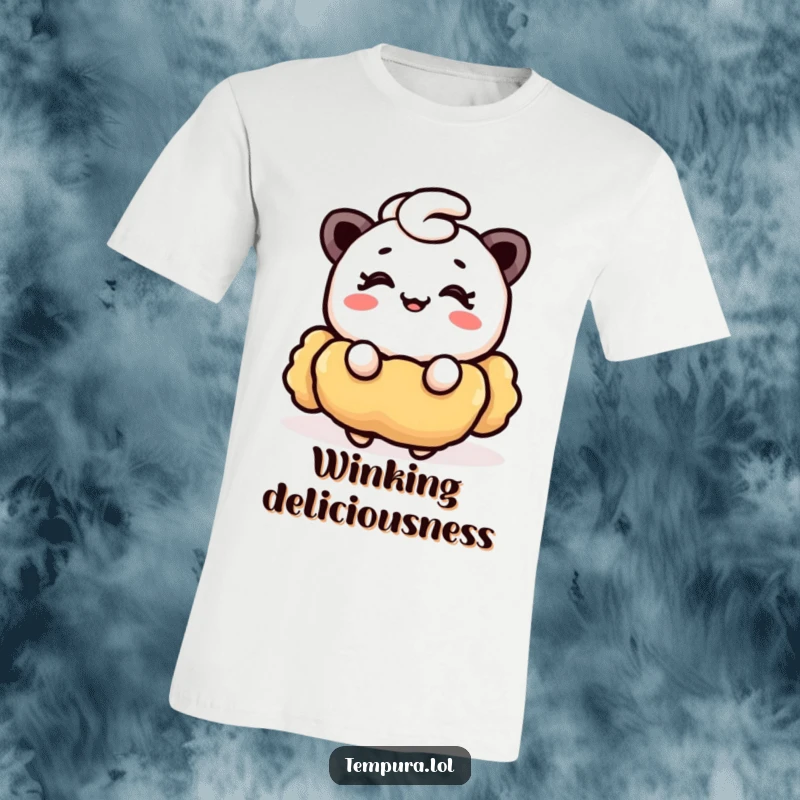 Funny Tempura T-Shirt: A humorous t-shirt featuring a piece of tempura winking with a subtle, happy smile.